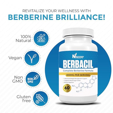 Generic - Berbacil – Berberina Pura 100%, Maior Absorção, 800mg, Livre de OGM, Fabricado nos EUA