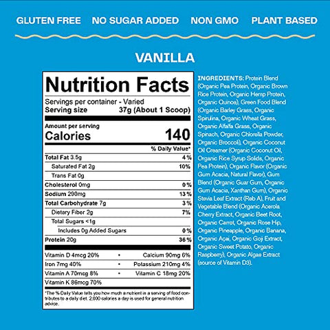 Proteína Orgânica em Pó Vegana, Fórmula Superfood de Proteína Vegetal, Shake Nutricional Completo com Beterraba, Baunilha Pura, 11 Porções - Amazing Grass