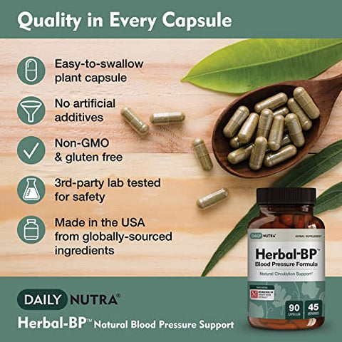 DailyNutra - Herbal-BP: Suplemento Natural para Pressão Arterial | Extrato de Semente de Uva, Alho, Espinheiro, Folha de Oliveira | Saúde Circulatória