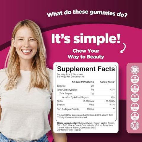 Gummies Extra Forte Biotina e Colágeno – Cabelo, Pele e Unhas – Gummies de Biotina com Colágeno para Cabelo, Pele e Unhas – Gummies de Biotina e Colágeno - Phytoral