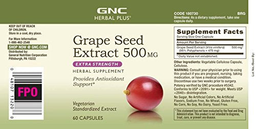 Herbal Plus Extrato de Semente de Uva 500mg – Força Extra, 60 Cápsulas, Suporte Antioxidante - GNC