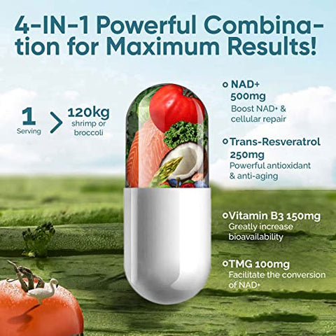 solodate lab - NAD Suplemento 1000mg, True NAD – Aumente sua energia e vitalidade com o melhor suplemento de NAD disponível – 60 cápsulas
