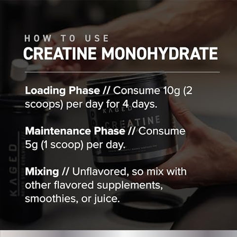Creatine Monohydrate Micronizado em Pó | 100 Porções | Sem Sabor | Recuperação e Crescimento Muscular para Homens | Marca Kaged - Kaged