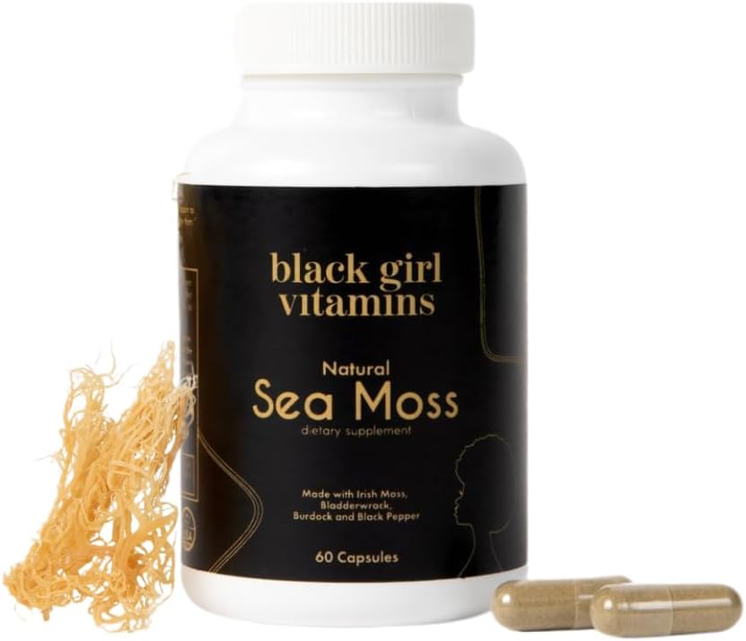 Black Girl Vitamins - Vitaminas Black Girl – Cápsulas de Sea Moss Irlandês (500 mg) para Suporte Imunológico – Sea Moss Orgânico