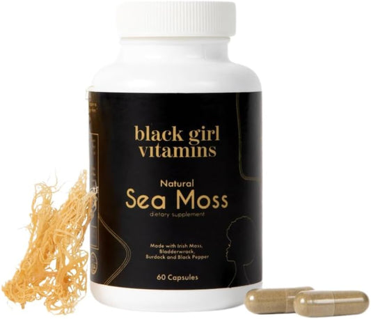Black Girl Vitamins - Vitaminas Black Girl – Cápsulas de Sea Moss Irlandês (500 mg) para Suporte Imunológico – Sea Moss Orgânico