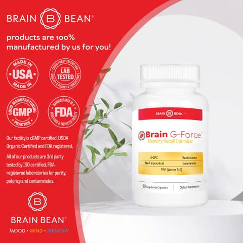 Brain Bean - Brain G-Force | Potencialize a Função Cerebral | com Galantamina, Ácido R-Lipoico, A-GPC e Benfotiamina | 45 Porções