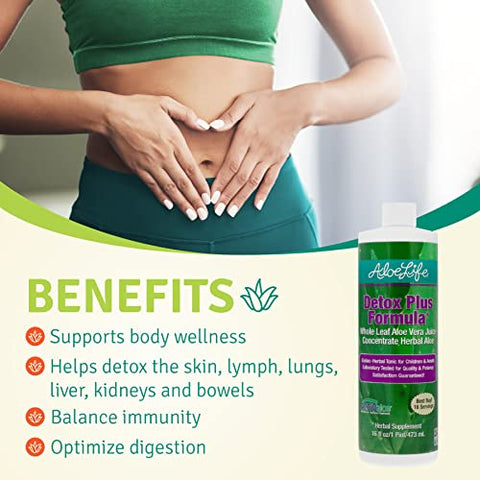 Fórmula Detox Plus, Suplemento Detox à Base de Aloe Vera, Suco de Aloe Vera para Limpeza, Promove Digestão Saudável, Tônico Herbal Concentrado, Detox para Saúde Intestinal Geral - Aloe Life