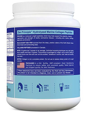 Pó de Peptídeos de Colágeno Marinho Zen Principle 1.5 lb. Peixe Selvagem, Não-OGM. Suporta Pele, Cabelo, Articulações e Ossos Saudáveis. Tipo 1 Hidrolisado