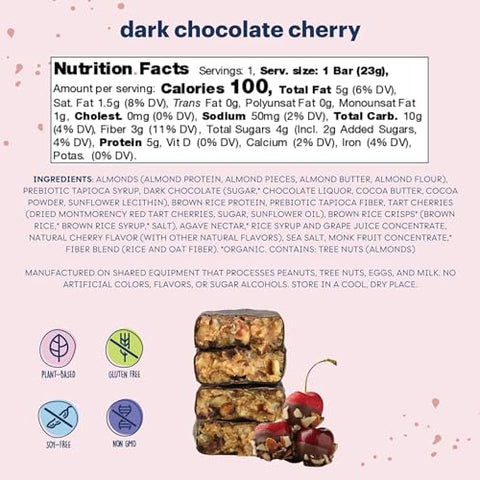 Barras de Proteína Infantil de Chocolate Amargo e Cereja, Sem Glúten, Mini Barras de 100 Calorias com Alto Teor de Proteína, Barras de Nutrição Vegana, Livre de Laticínios à Base de Plantas, Kosher, Baixo Teor de Açúcar, Sem Açúcar, 100% Natural - Zing