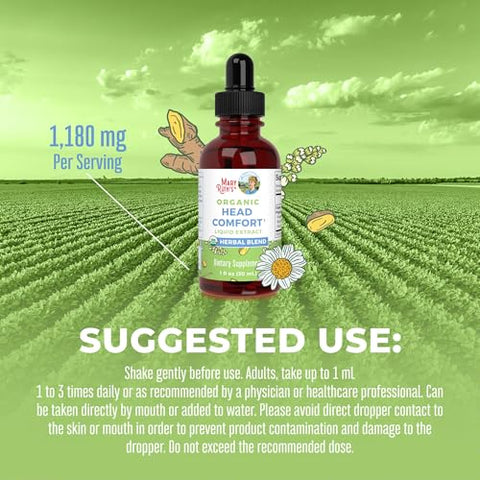 MaryRuth Organics - MaryRuth’s Extrato Líquido de Ervas para Alívio da Cabeça Orgânico USDA | Raiz de Gengibre | Casca de Salgueiro | Planta Inteira de Tanaceto | Rainha-dos-prados | Ervas Tradicionais | Não-OGM | Vegano | 30ml