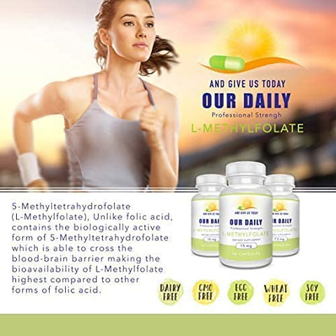 AND GIVE US TODAY OUR DAILY - L-Methylfolate 15 mg / 15000 mcg – Fólico Ativo de Força Máxima, 5-MTHF, Cápsulas Vegetarianas 90 Unidades (Fornecimento de 3 Meses)