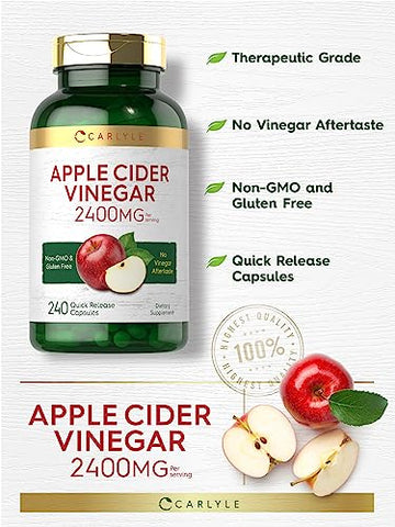 Cápsulas de Vinagre de Maçã | 2400mg | 240 Unidades | Suplemento Sem OGM, Sem Glúten - Carlyle