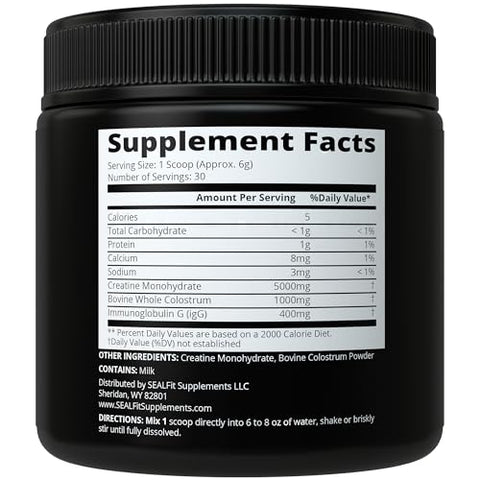 SEALFIT Supplements - SEALFIT Creatine Colostrum: Pó de Colostro Bovino de Alta Qualidade e Monohidratado de Creatina. Suplemento 2 em 1 para Energia, Força, Recuperação, Suporte Imunológico e Intestinal