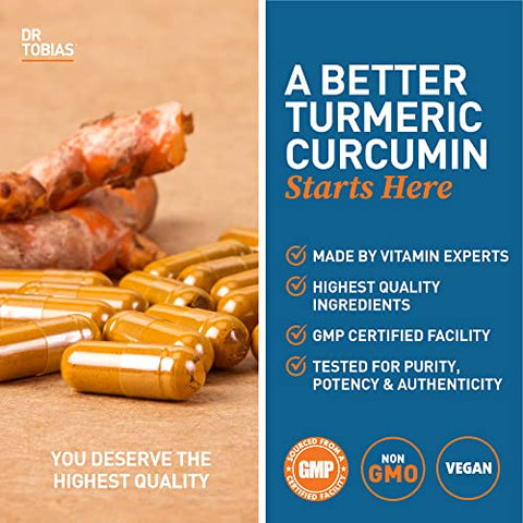 Suplemento de Curcumina de Cúrcuma com BioPerine – 60 Cápsulas (500 mg) - Dr. Tobias