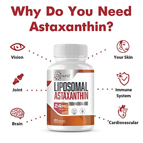 Osasuna - Astaxantina Lipossomal 24 MG, Absorção Máxima, Antioxidante Mais Potente Que VIT C, Não-OGM