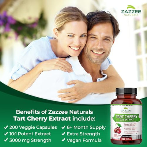 Extrato de Cereja Azeda 10:1, 3000 mg de Força, 200 Cápsulas Veganas, Suprimento de 6 Meses, Certificado Kosher, Extrato Concentrado e Padronizado 10X, 100% Vegetariano - Zazzee