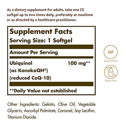 SOLGAR - Solgar Ubiquinol 100mg (CoQ-10 Reduzido), 50 Softgels – 2 Pacotes – Suporte Avançado de Antioxidantes, Saúde Cardíaca, Saúde Geral – Livre de Glúten, Sem Lactose – 100 Porções Totais