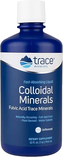 Colloidal Minerals Líquido | Minerais Coloidais Líquidos, Vegetais Naturais Veganos, Suplementados com Ácido Fúlvico | 946 ml | Marca Trace Minerals - Trace Minerals