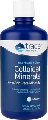 Colloidal Minerals Líquido | Minerais Coloidais Líquidos, Vegetais Naturais Veganos, Suplementados com Ácido Fúlvico | 946 ml | Marca Trace Minerals - Trace Minerals