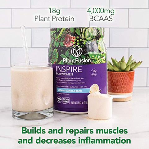 Inspire – Pó de Proteína Vegetal para Mulheres – Baixo Carboidrato para Suporte Muscular Magro – Keto, Sem Glúten, Sem Soja, Sem Laticínios, Sem Açúcar, Não-OGM – Baunilha Cremosa – 500g - PlantFusion