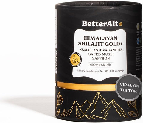 Better Alt - Shilajit Gold Himalaia Puro com Ashwagandha, Safed Musli, Gokshura 30g | Para Resistência, Recuperação e Força | Vegano, Testado em Laboratório com Mistura de Origem a 16.000 pés | 600mg