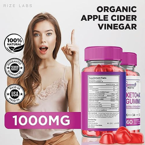 rize labs - Gummies de Verão Keto ACV – Perda de Peso – Gummies de Verão – Gummies Keto ACV – Dieta para Queimar Gordura da Barriga – Avaliações de Gummies AC – Gomitas Vegan – Fórmula Avançada (60 Gummies)