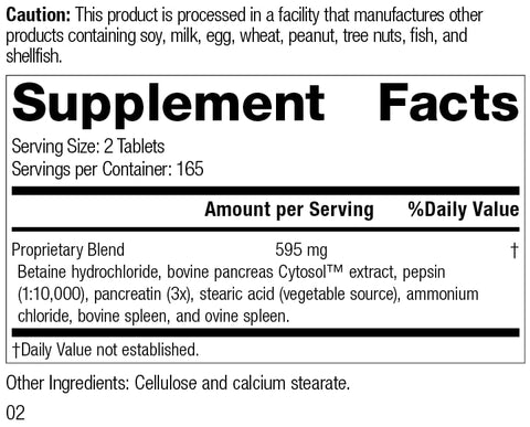 Standard Process Inc. - Standard Process Zypan – Suplemento de Suporte à Saúde Digestiva – HCI com Pancreatina, Betaina Hidroclorídrica – 60 cápsulas