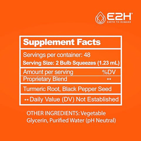 E2H EARTH TO HUMANS - E2H Gotas de Cúrcuma Curcumina com Pimenta Preta – Potencialize sua Saúde – Suporte para Articulações – Vegano – Não-OGM – (2 Frascos)