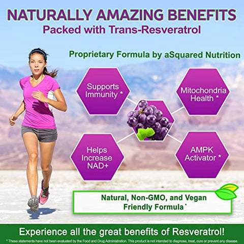 Resveratrol Natural com Extrato de Vinho Tinto – 180 Cápsulas – Suplemento Antioxidante Trans Resveratrol para Saúde do Coração Puro – Extra Forte - aSquared Nutrition