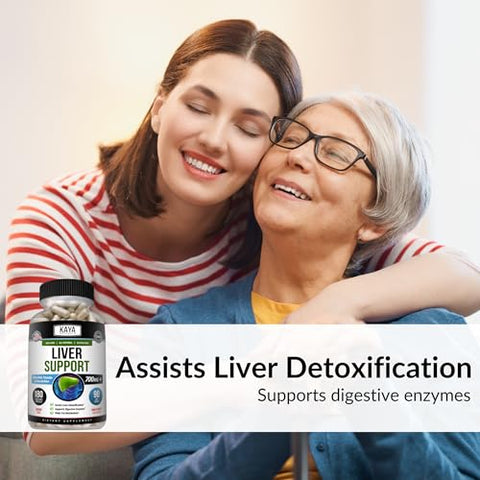 Suporte ao Fígado | Suplementos para Saúde Intestinal para Mulheres e Homens | Cápsulas de Cardo Mariano e Dente-de-leão | Desintoxicação do Fígado com Extrato de Alcachofra e - Kaya Naturals