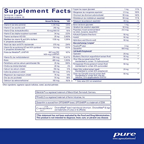 Polyphenol Nutrients | Fórmula Multivitamínica/Mineral Hipoalergênica Nutrient Dense | 180 Cápsulas - Pure Encapsulations