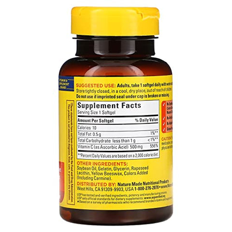 Vitamina C 500 Mg Softgels, 60 Unidades – Comprimidos de Vitamina C, Marca Nature Made - Nature Made