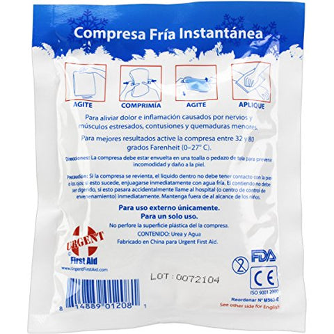 Urgent First Aid - Case de 125 Bolsas de Gelo Instantâneo, 5″ x 6″ (Área Fria de 4″ x 5″) – Compressas Frias Descartáveis – Tratamento de Primeiros Socorros Rápido e Eficaz