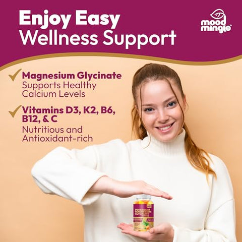 Mood Mingle - MoodMingle Gomas de Suplemento de Potássio Magnésio Glicinato – Alta Absorção – Mastigáveis de Potássio com Cálcio Vitaminas B6 B12 C D3 K2 Zinco – Vegano Sem Açúcar Sem Glúten para Crianças – 100g