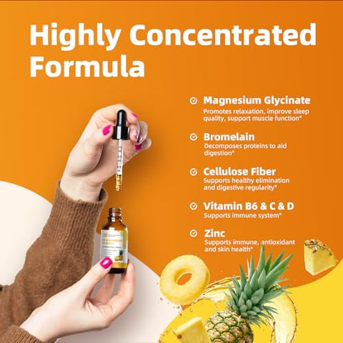 M inch - Magnésio Líquido 1000mg, Gotas Líquidas de Magnésio Glicinato Sem Açúcar com Fibra de Celulose, Bromelina, Vitamina B6, C, D, Zinco para Noite, Saúde Digestiva (2 Pacotes, Abacaxi)