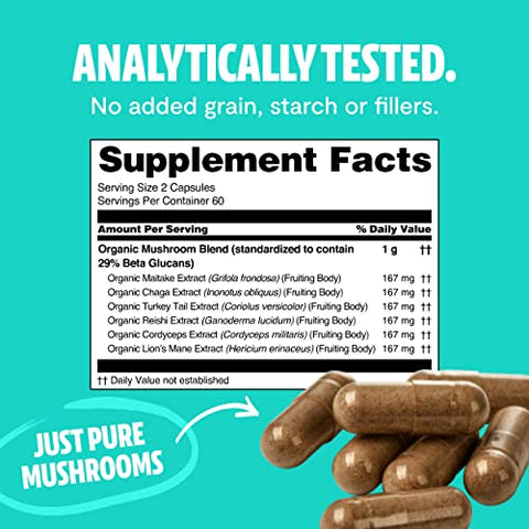FreshCap Mushrooms - FreshCap Ultimate Mushroom Complex – Lions Mane, Reishi, Cordyceps, Chaga, Turkey Tail, Maitake – Suporte Imunológico – 60 cápsulas