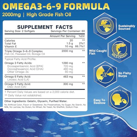 DRFOSTER - Triple Omega 3-6-9 Fish Oil 2000mg com Vitamina E – EPA | Ômega 3-6-9 Triplo 2000mg com Vitamina E – EPA | Óleo de Peixe | Saúde e Bem-Estar