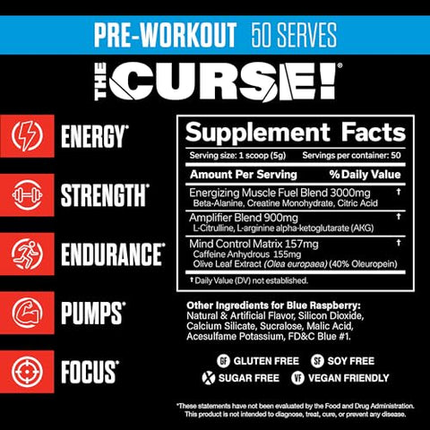 The Curse! Pó Pré-Treino – Blue Raspberry 50 Porções | Pré-Treino: Aumente Força, Energia e Foco para Homens - JNX SPORTS