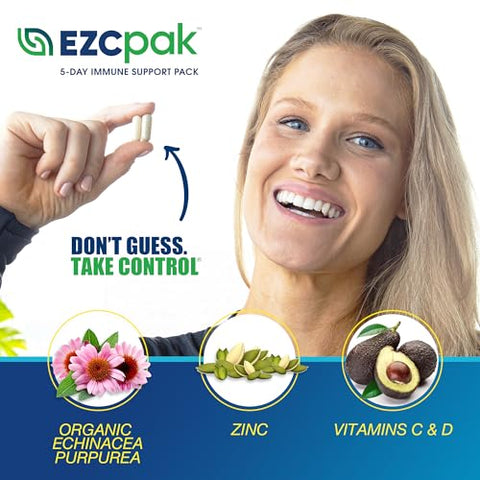 D – Reforço do Sistema Imunológico em 5 Dias – Suplemento de Suporte Imunológico com Vitamina C, Equinácea e Zinco - EZC Pak