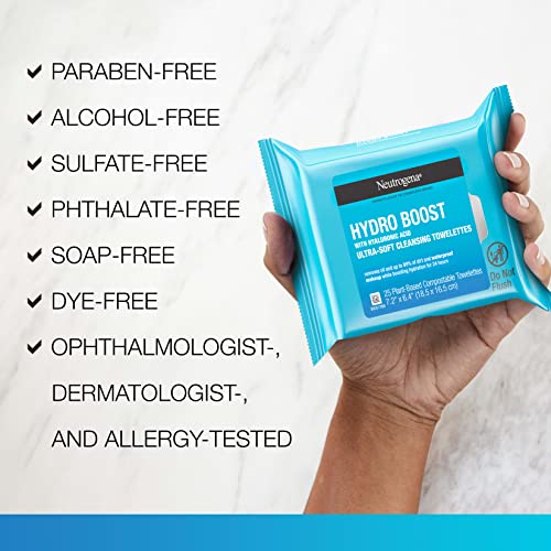 Hydro Boost Lenços de Limpeza Facial com Ácido Hialurônico, Removedor de Maquiagem Hidratante, Remove Impurezas - Neutrogena