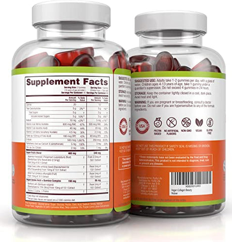 Gomas Veganas de Colágeno com Biotina para Saúde de Cabelos, Pele e Unhas (90 Unidades) Complexo Superfrutas de Suporte ao Colágeno com Resveratrol, Vitaminas A, E, C - Purify Life