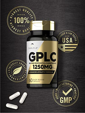 GPLC Glycine Propionyl-L-Carnitine HCL | 1250mg | 60 Cápsulas | Fórmula Avançada para Atletas | Não-OGM, Sem Glúten - Carlyle