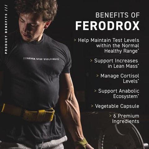 Testosterone Booster | Ferodrox | Suplemento de Gerenciamento Hormonal Ultra-Premium com LJ100 Tongkat Ali | KSM-66 Ashwagandha | Shilajit | 60 Porções - Kaged