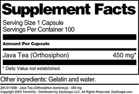 Terravita - Chá de Java (Orthosiphon stamineus) – 450 mg (100 Cápsulas) – 2 Pacotes