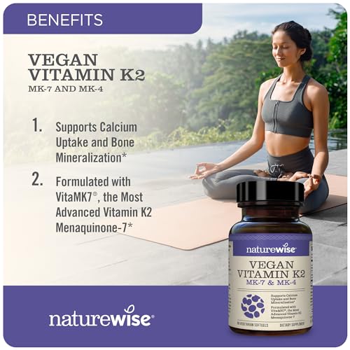 Vitamina K2 MK-7 100mcg e MK-4 500mcg – Fórmula Bioativa Aprimorada – Suplemento Complexo K para Saúde Óssea e Cardíaca – Vegano, Sem Glúten, Não-OGM – 180 cápsulas - NatureWise