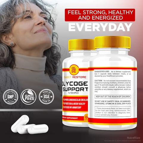 NutraRize - SweetRestore Glycogen Support – Cápsulas Oficiais para Suporte de Glicogênio, Fórmula de Suporte Articular SweetRestore, Avaliações do Limpador de Vasos Sanguíneos (60…)