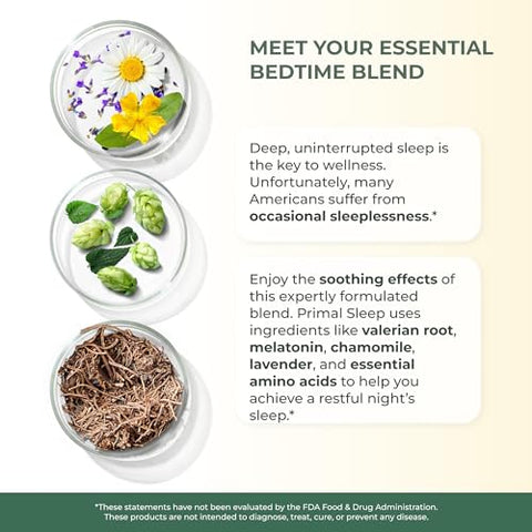 2 Pack – Primal Sleep 60 Cápsulas com Raiz de Valeriana, L-Triptofano, GABA, Camomila e Melatonina 3mg | Promove um Sono Reparador e Relaxante | Marca Primal Harvest - Primal Harvest