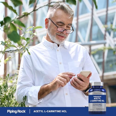 Acetyl L-Carnitine | 2250 mg | 120 Cápsulas | Suplemento Terapêutico HCL | Livre de OGM, Sem Glúten - Piping Rock