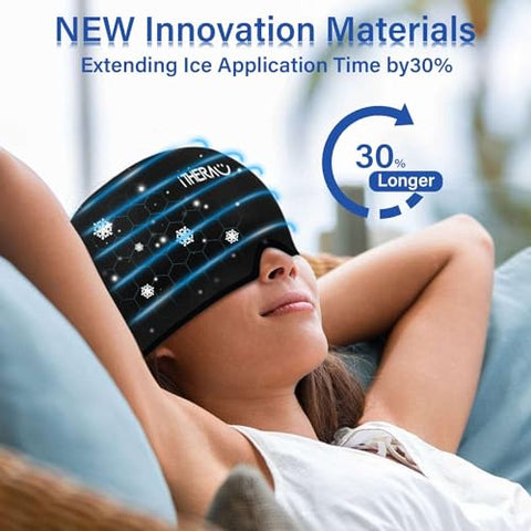 I-THERA-U - iTHERAU Migraine Ice Head Wrap – Alívio de Dor de Cabeça com Compressa Fria para Sinusite, Estresse e Tensão