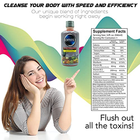 Omni Cleansing Drink – Desintoxicação Corporal Extra Forte, Líquido Herbal Cleanse, Limpe seu Sistema, Sabor Ponche de Frutas, 32 ml, Suporte Premium à Desintoxicação - Wellgenix